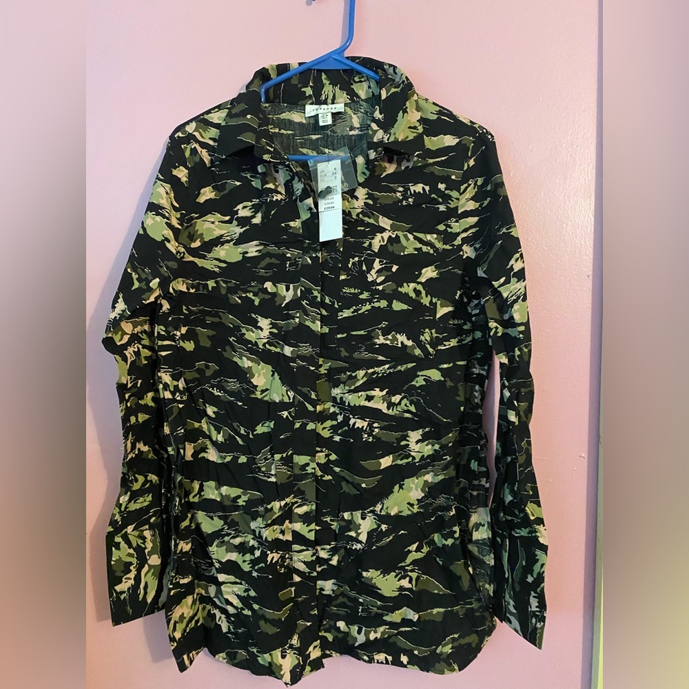 Topshop Camouflage Button Down Blouse